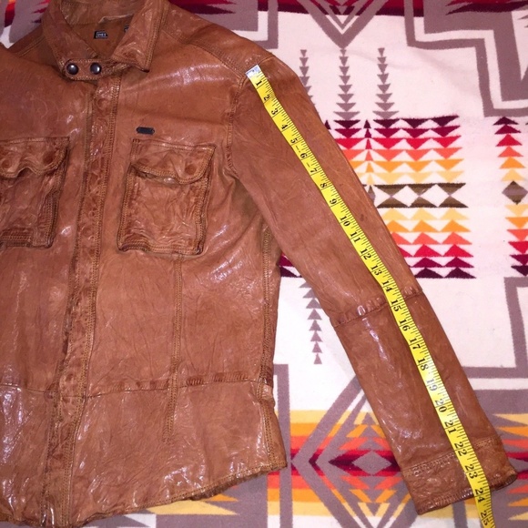 Diesel Leather Brown Western Men Shirt Jacket Sz S - Picture 7 of 8